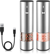 Electric Salt and Pepper Grinder Set - USB Rechargeable - No Battery Needed Modern Style - Automatic Black Peppercorn & Sea Salt Spice Mill Set with Adjustable Coarseness & LED Light Refillable - The Gadget Collective