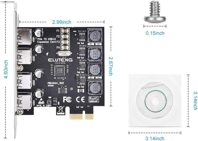 ELUTENG PCIE USB 3.0 Card 4 Ports PCI Expree to USB Expansion Card Super Speed 5Gbps Pci-E USB3 Hub Controller Adapter for Windows 10/8.1/8/7/Xp/Vista - The Gadget Collective