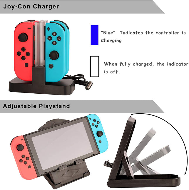 EOVOLA Accessories Kit for Nintendo Switch Games Bundle Wheel Grip Caps Carrying Case Screen Protector Controller - The Gadget Collective