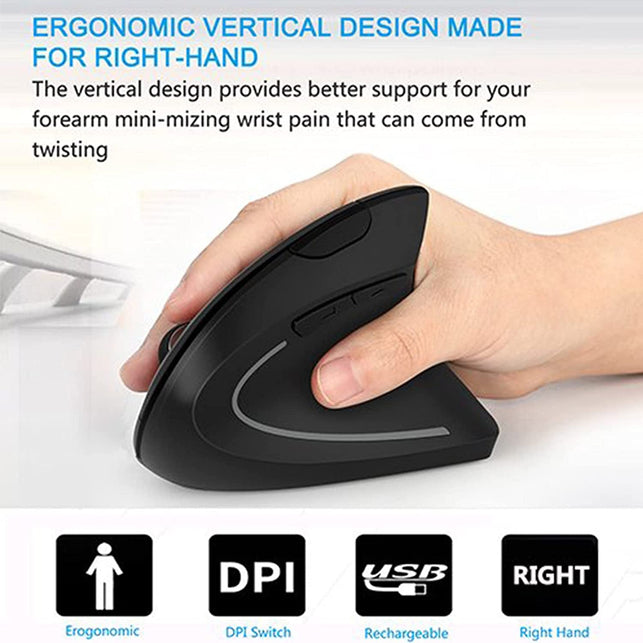 Ergonomic Mouse, LEKVEY Vertical Wireless Mouse - Rechargeable 2.4Ghz Optical Vertical Mice : 3 Adjustable DPI 800/1200/1600 Levels 6 Buttons, for Laptop, PC, Computer, Desktop, Notebook Etc, Black - The Gadget Collective