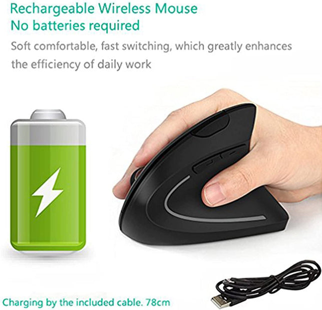 Ergonomic Mouse, LEKVEY Vertical Wireless Mouse - Rechargeable 2.4Ghz Optical Vertical Mice : 3 Adjustable DPI 800/1200/1600 Levels 6 Buttons, for Laptop, PC, Computer, Desktop, Notebook Etc, Black - The Gadget Collective