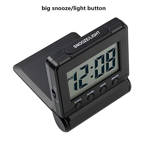 FAMICOZY Compact Digital Travel Alarm Clock with High/Low Volume Options,Simple to Set,Easy to Read,Bold Digits,Snooze Backlight,Quality Construction,2 AAA Battery Operated,Black - The Gadget Collective