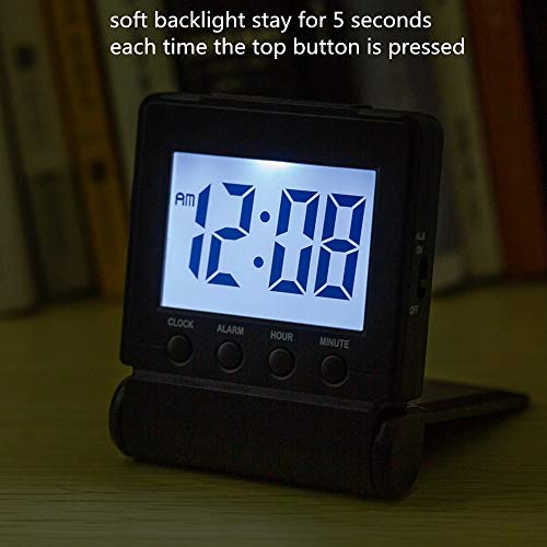 FAMICOZY Compact Digital Travel Alarm Clock with High/Low Volume Options,Simple to Set,Easy to Read,Bold Digits,Snooze Backlight,Quality Construction,2 AAA Battery Operated,Black - The Gadget Collective