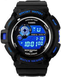 Fanmis Mens Military Multifunction Digital LED Watch Electronic Waterproof Alarm Quartz Sports Watch Blue - The Gadget Collective