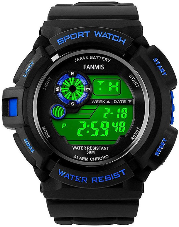 Fanmis Mens Military Multifunction Digital LED Watch Electronic Waterproof Alarm Quartz Sports Watch Blue - The Gadget Collective