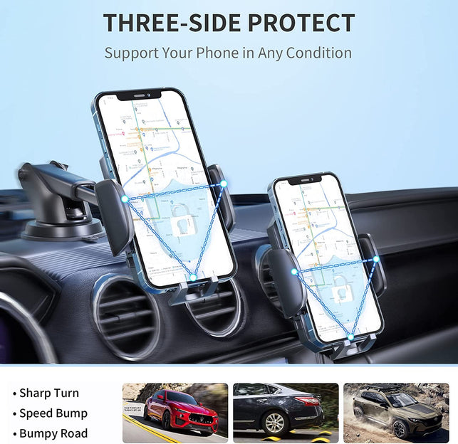 FBB Phone Mount for Car, [ Off-Road Level Suction Cup Protection ] 3In1 Long Arm Suction Cup Holder Universal Cell Phone Holder Mount Dashboard Windshield Vent Compatible with All Smartphones - The Gadget Collective