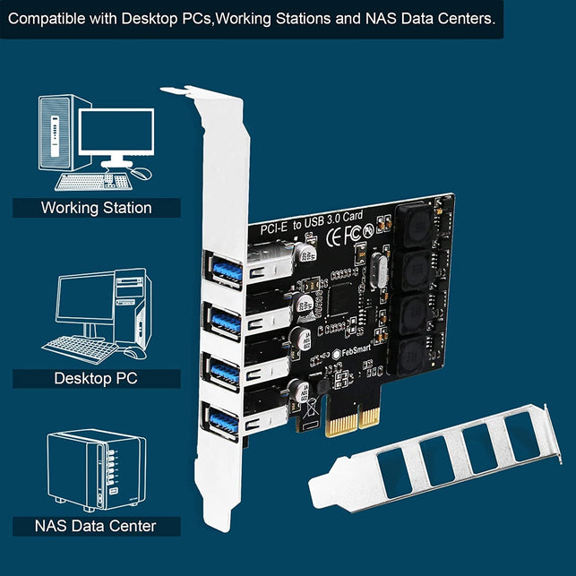 Febsmart PCIE 4-Ports Superspeed 5Gbps USB 3.0 Expansion Card for Windows 11, 10, 8.X, 7, Vista, XP Desktop Pcs, Built in Febsmart Self-Powered Technology, No Need Additional Power Supply (Fs-U4L-Pro) - The Gadget Collective