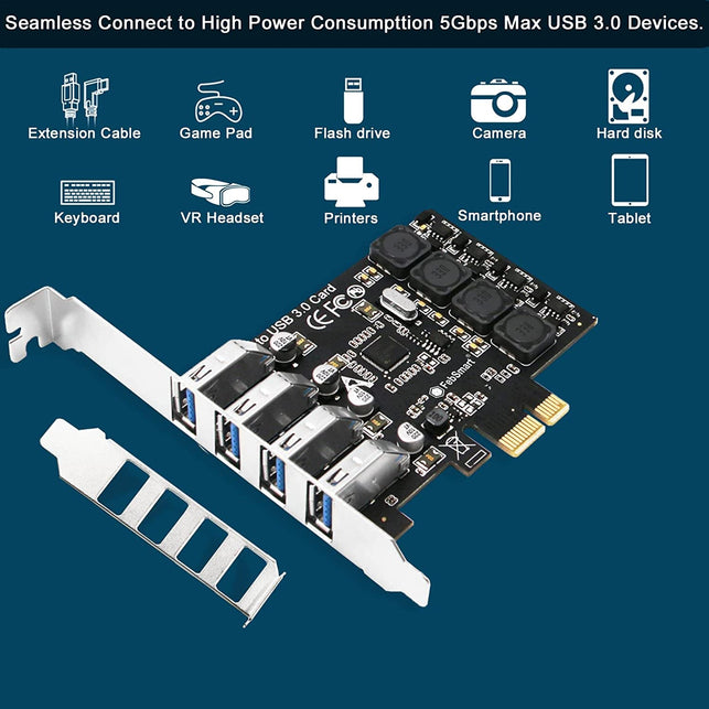 Febsmart PCIE 4-Ports Superspeed 5Gbps USB 3.0 Expansion Card for Windows 11, 10, 8.X, 7, Vista, XP Desktop Pcs, Built in Febsmart Self-Powered Technology, No Need Additional Power Supply (Fs-U4L-Pro) - The Gadget Collective