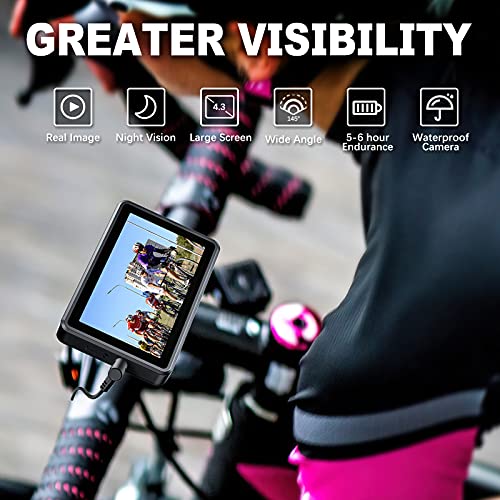 FEISIKE Bike Mirror Camera with 4.3 Inch Screen and 145° Wide Rear View Angle,Clear Night Vision,Perfect Bicycle Accessories for Mountain,Road Bike Tr - The Gadget Collective