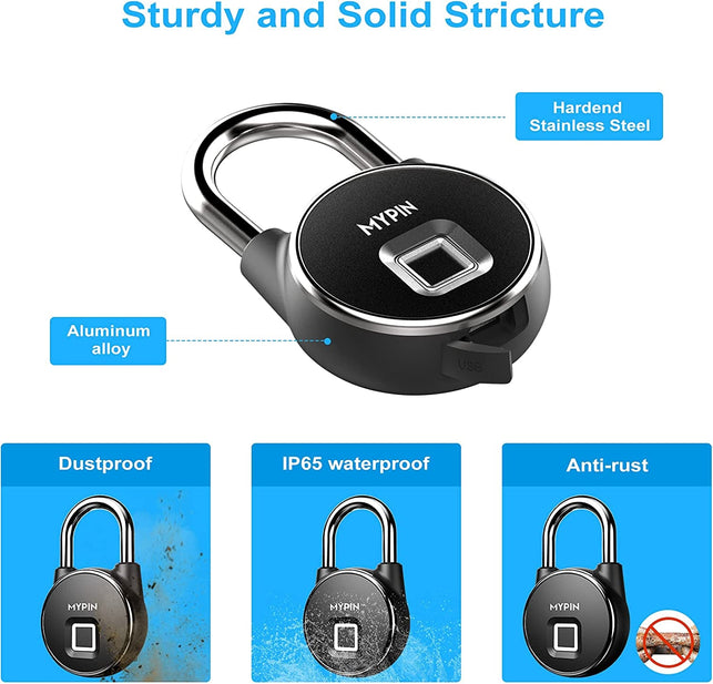 Fingerprint Padlock, Smart Keyless Bluetooth Lock App/Fingerprint Unlock Anti-Theft Padlock Door Luggage Case Lock for Android Ios System Suitable for Gym, Backpack, School, Fence and Storage - The Gadget Collective