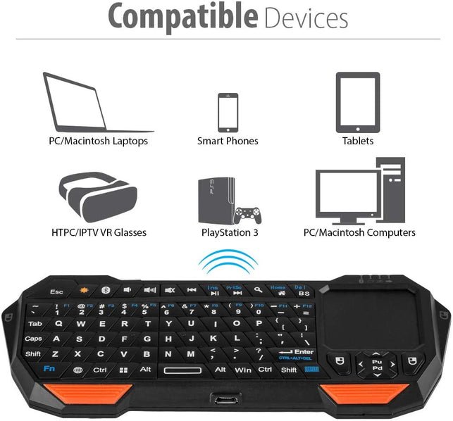 Fosmon Mini Bluetooth Keyboard (QWERTY Keypad), Wireless Portable Lightweight with built-in Touchpad, works with Apple TV, PS4, Smartphones and more - The Gadget Collective