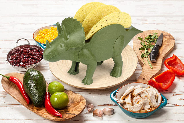 Funwares TriceraTaco Holder Ultimate Dinosaur Taco Stand, Holds 2, Green - The Gadget Collective