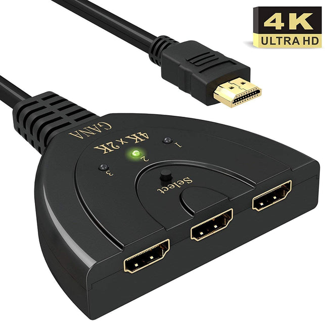 GANA HDMI Switch,GANA 3 Port 4K HDMI Switch 3x1 Switch Splitter with Pigtail Cable Supports Full HD 4K 1080P 3D Player - The Gadget Collective