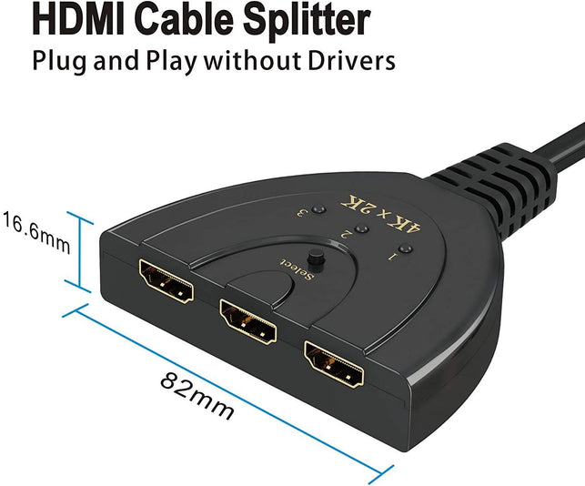 GANA HDMI Switch,GANA 3 Port 4K HDMI Switch 3x1 Switch Splitter with Pigtail Cable Supports Full HD 4K 1080P 3D Player - The Gadget Collective