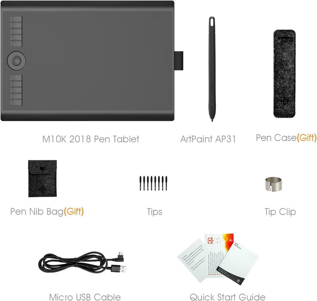 GAOMON M10K 10 X 6.25 Inches Graphic Drawing Tablet with 8192 Levels Battery-Free Stylus and 10 Customizable Hot-Keys for Digital Drawing & OSU & Online Teaching-For Mac&Windows (M10K 2018) - The Gadget Collective