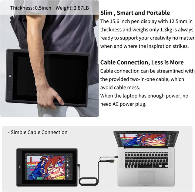 GAOMON PD156 PRO Drawing Tablet with Screen 120% Srgb Full-Laminated Pen Display with 8192 Pen Pressure Battery-Free Stylus and 10 Hotkeys & Dial Key for Anime, Sketch, Digital Art, Graphic Design - The Gadget Collective