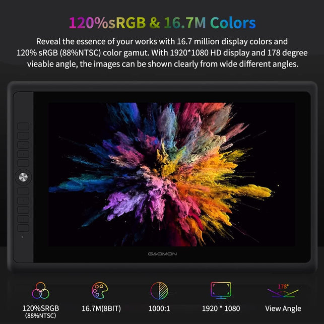 GAOMON PD156 PRO Drawing Tablet with Screen 120% Srgb Full-Laminated Pen Display with 8192 Pen Pressure Battery-Free Stylus and 10 Hotkeys & Dial Key for Anime, Sketch, Digital Art, Graphic Design - The Gadget Collective
