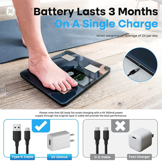 GE Smart Scale for Body Weight with All-In-One LCD Display, Weight Scale, Digital Bathroom Scales, Bluetooth Rechargeable Body Fat Scale, Accurate Weighing Scale for Body Weight, BMI and More, 396 Lbs - The Gadget Collective