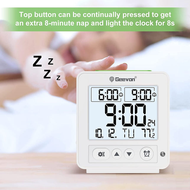 Geevon Small Atomic Travel Alarm Clock with Auto/8S Backlight, 2 Alarm Settings, Temperature, Increasing Beep Sounds Digital Atomic Travel Clock Battery Operated for Bedroom, Bedside - The Gadget Collective