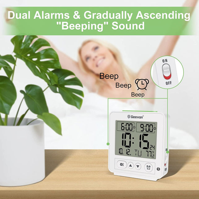 Geevon Small Atomic Travel Alarm Clock with Auto/8S Backlight, 2 Alarm Settings, Temperature, Increasing Beep Sounds Digital Atomic Travel Clock Battery Operated for Bedroom, Bedside - The Gadget Collective