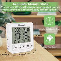 Geevon Small Atomic Travel Alarm Clock with Auto/8S Backlight, 2 Alarm Settings, Temperature, Increasing Beep Sounds Digital Atomic Travel Clock Battery Operated for Bedroom, Bedside - The Gadget Collective