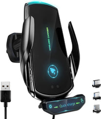 Geviner Wireless Car Charger for All Smartphones, 15W QI Fast Charging，Auto-Clamping Car Wireless Charger Air Vent Car Phone Mount (Black) - The Gadget Collective