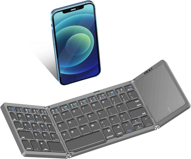 Gimibox Foldable Bluetooth Keyboard with Full Touchpad, Pocket Size Bluetooth 5.1 Keyboard for Android, Windows, PC, Tablet, Type-C Rechargeable Li-Ion Battery-Dark Gray (Touchpad) - The Gadget Collective
