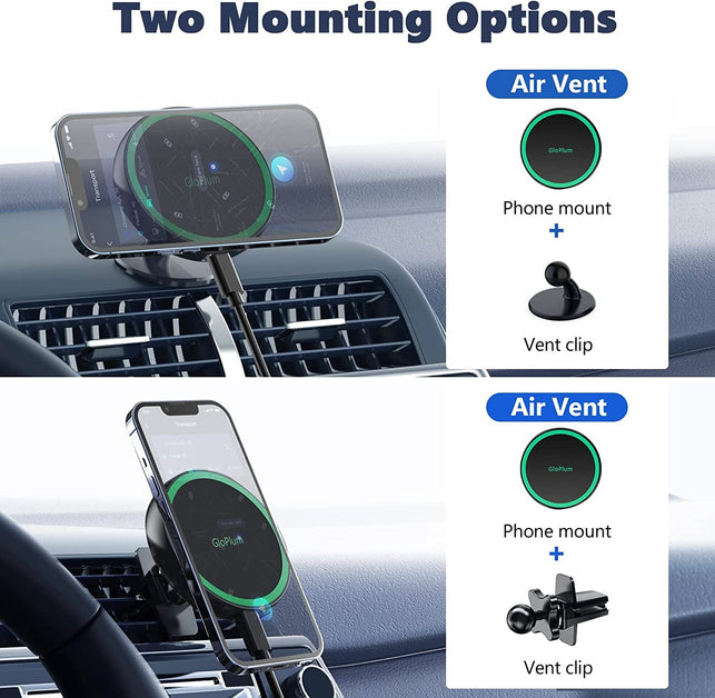 Gloplum Magnetic Wireless Car Charger Mount Compatible with Magsafe Iphone 13/ Iphone 12/12 Mini/12 Pro/12 Pro Max, 15W Fast Charging Air Vent Magnet Accessories Car Phone Holder - The Gadget Collective