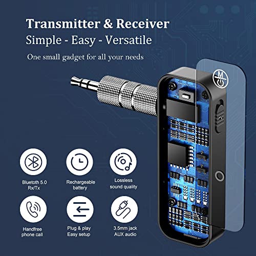 GMCELL Bluetooth 5.0 Adapter 3.5mm Jack Aux Dongle, 2-in-1 Wireless Transmitter/Receiver for TV Audio, Projector, PC, Headphone, Car - The Gadget Collective