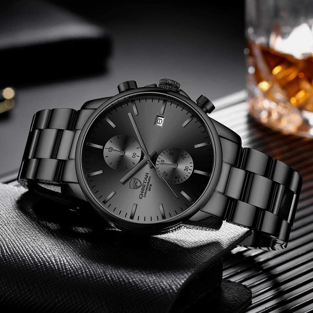 GOLDEN HOUR Fashion Business Mens Watches with Stainless Steel Waterproof Chronograph Quartz Watch for Men, Auto Date - The Gadget Collective