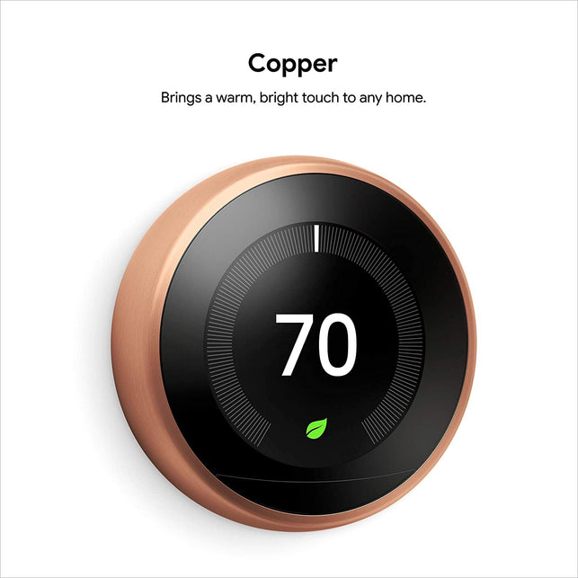 Google Nest Learning Thermostat - Programmable Smart Thermostat for Home - 3Rd Generation Nest Thermostat - Works with Alexa - Copper - The Gadget Collective