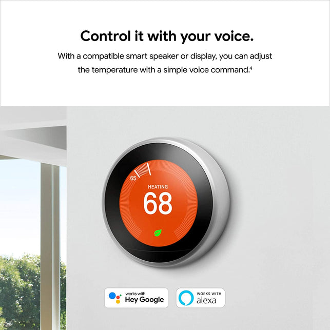 Google Nest Learning Thermostat - Programmable Smart Thermostat for Home - 3Rd Generation Nest Thermostat - Works with Alexa - Stainless Steel - The Gadget Collective