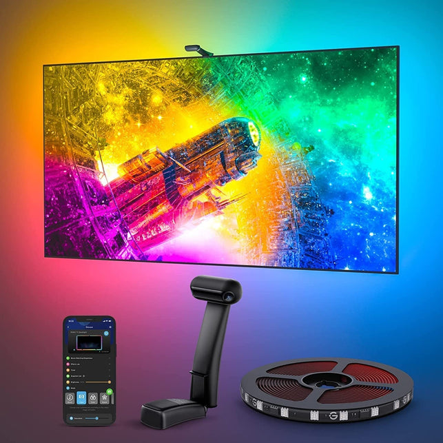 Govee Envisual TV LED Backlight T2 with Dual Cameras, 11.8Ft RGBIC Wi-Fi LED Strip Lights for 55-65 Inch Tvs, Double Strip Light Beads, Adapts to Ultra-Thin Tvs, Smart App Control, Music Sync, H605C - The Gadget Collective