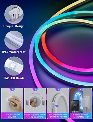 Govee Neon Rope Light, RGBIC Rope Lights with Music Sync, DIY Lighting Mode, Works with Alexa, Google Assistant, 3m LED neon Lights for Bedroom, Living Room, Gaming Decor (Not Support 5G WiFi) - The Gadget Collective