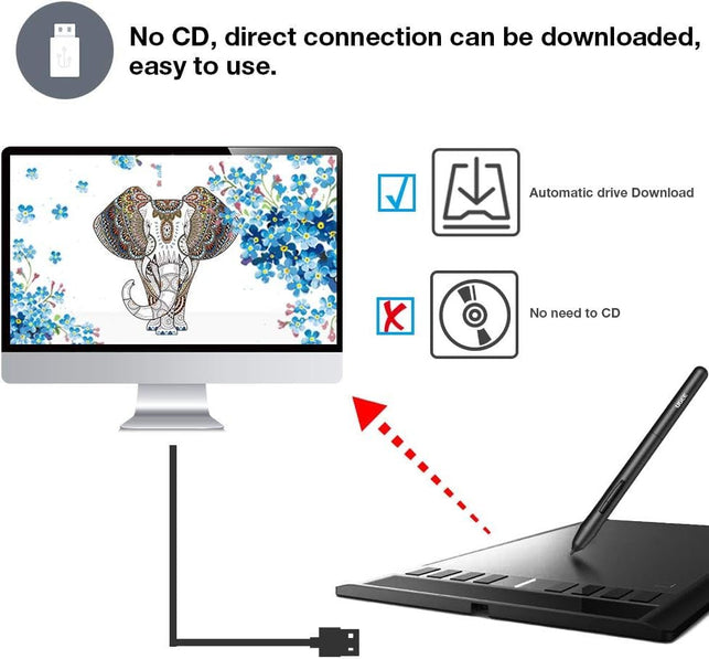 Graphics Drawing Tablets, UGEE M708 10 X 6 Inch Large Active Area Drawing Tablet with 8 Hot Keys 8192 Levels Pen Graphic Tablets for Computer Digital Art Creation Sketch for Windows Mac Os and Linux - The Gadget Collective