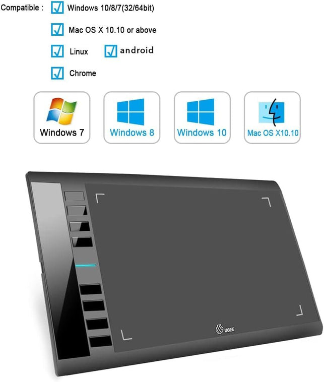 Graphics Drawing Tablets, UGEE M708 10 X 6 Inch Large Active Area Drawing Tablet with 8 Hot Keys 8192 Levels Pen Graphic Tablets for Computer Digital Art Creation Sketch for Windows Mac Os and Linux - The Gadget Collective