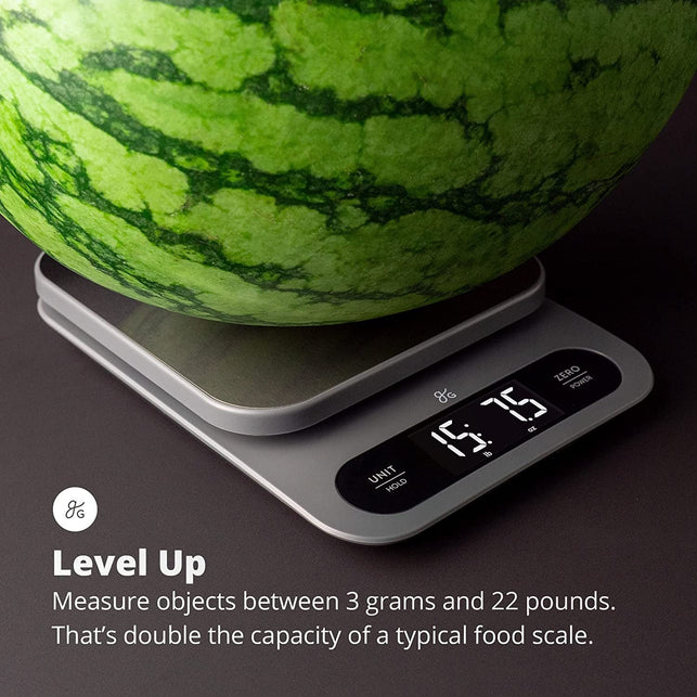 Greater Goods High Capacity Kitchen Scale - a Premium Food Scale That Weighs in Grams & Ounces W/ a 22 Pound Capacity | Feat. a Hi-Def LCD Screen and Stainless Steel Platform | Designed in St. Louis - The Gadget Collective