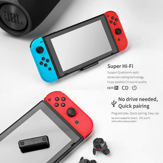 Gulikit Route Air Bluetooth Adapter for Nintendo Switch/Switch Lite PS4 PC, Dual Stream Bluetooth Wireless Audio Transmitter with Aptx Low Latency Connect Your Airpods Bluetooth Speakers Headphone - The Gadget Collective