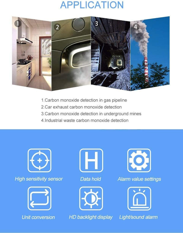 Handheld Carbon Monoxide Meter, Portable CO Gas Detector, Gas Tester with 0～1000Ppm Range, 1PPM Resolution(Battery NOT Included) - The Gadget Collective