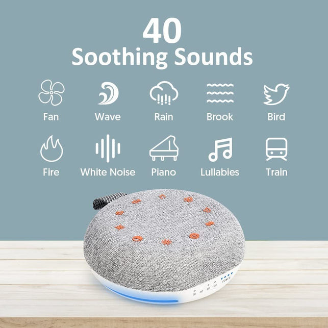 Heavtuen,White Noise Machine ,Portable Sound Machine with 40 Soothing Sounds, USB Rechargeable ,20 Levels of Volume ,Sleep Sound Timer & Night Light for Baby Kids Adults - The Gadget Collective