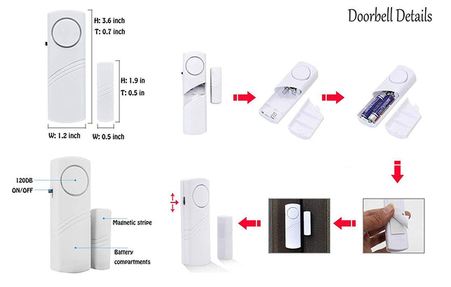 Hiistar Personal Security Window & Door Alarm Bell | Wireless Sensor Door Window Burglar Alarm | Pack of 10 - The Gadget Collective