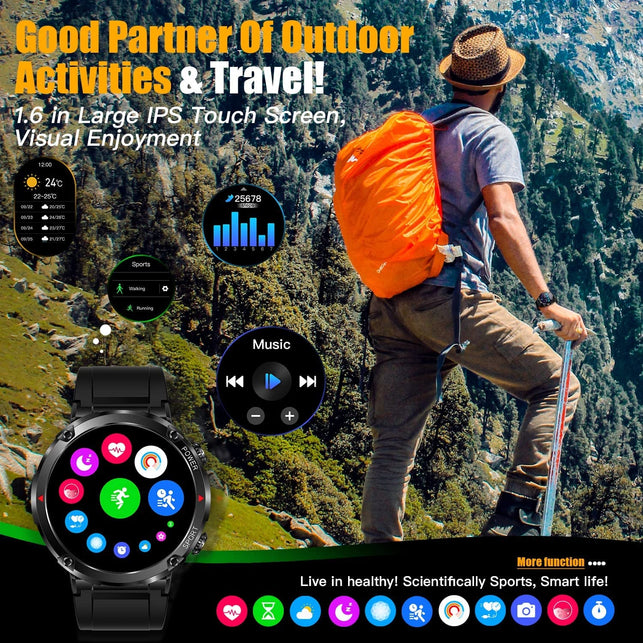 HOFIT Military Smart Watches for Men(Answer/Dial Calls), Sport Watches, Fitness Watch with 1.6 in HD Touch Screen, Call, Pedometers, Smartwatch Gifts for Him - The Gadget Collective