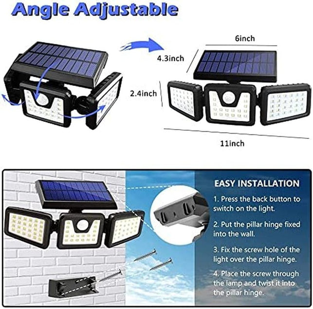 HOORAY Solar Lights Outdoor - 800Lumens 74 LED Wireless Motion Sensor Light,3 Adjustable Heads,270°Wide Angle Illumination,Ip65 Waterproof, Security LED Flood Light for Porch Garden Patio Driveway Pathway - The Gadget Collective