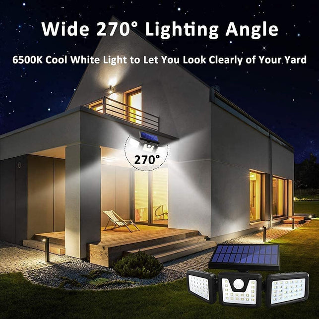 HOORAY Solar Lights Outdoor - 800Lumens 74 LED Wireless Motion Sensor Light,3 Adjustable Heads,270°Wide Angle Illumination,Ip65 Waterproof, Security LED Flood Light for Porch Garden Patio Driveway Pathway - The Gadget Collective