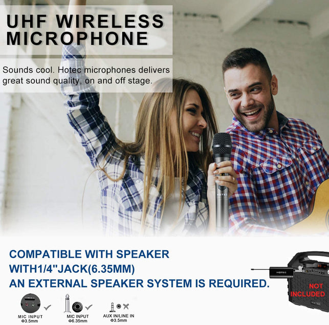 Hotec UHF Wireless Dynamic Handheld Microphone with Rechargeable 1/4” Output Mini Portable Receiver for Live Performance Over PA, Mixer, Speaker (H-U0 - The Gadget Collective