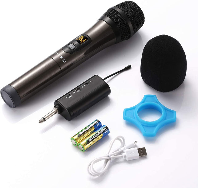 Hotec UHF Wireless Dynamic Handheld Microphone with Rechargeable 1/4” Output Mini Portable Receiver for Live Performance Over PA, Mixer, Speaker (H-U0 - The Gadget Collective