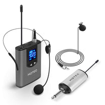 Hotec UHF Wireless Headset Microphone/Lavalier Lapel Mic with Bodypack Transmitter and Mini Rechargeable Receiver 1/4