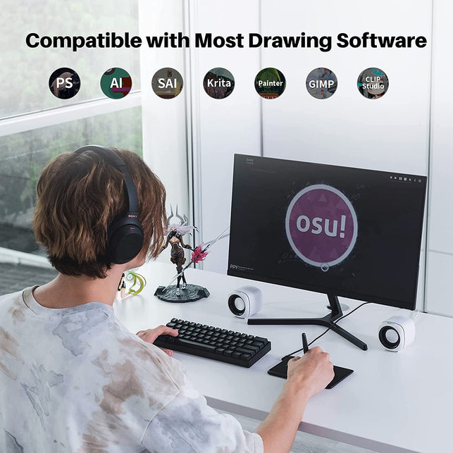 HUION H420X OSU Tablet Graphic Drawing Tablet with 8192 Levels Pressure Battery-Free Stylus, 4.17X2.6 Inch Digital Drawing Tablet Compatible with Window/Mac/Linux/Android for OSU Game, Online Teaching - The Gadget Collective