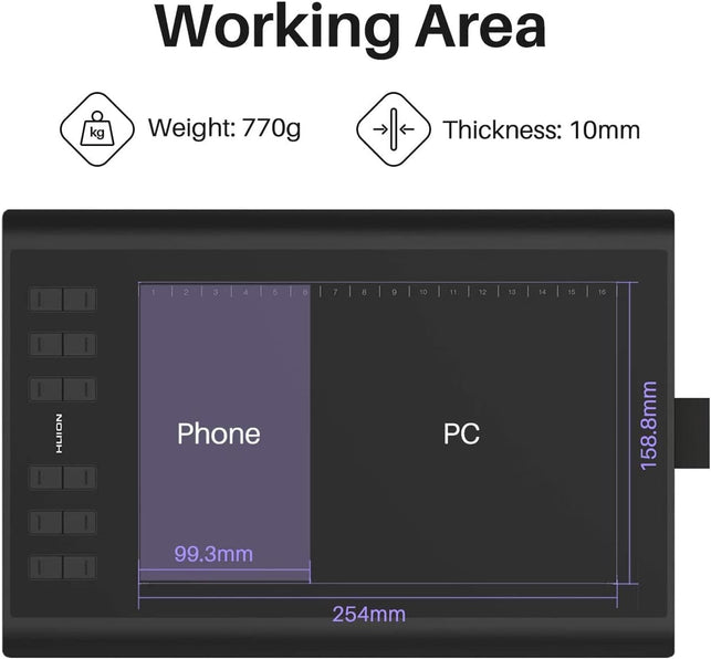 HUION Inspiroy H1060P Graphics Drawing Tablet with 8192 Pressure Sensitivity Battery-Free Stylus and 12 Customized Hot Keys, 10 X 6.25 Inches Digital Art Tablet for Mac, Windows PC and Android - The Gadget Collective