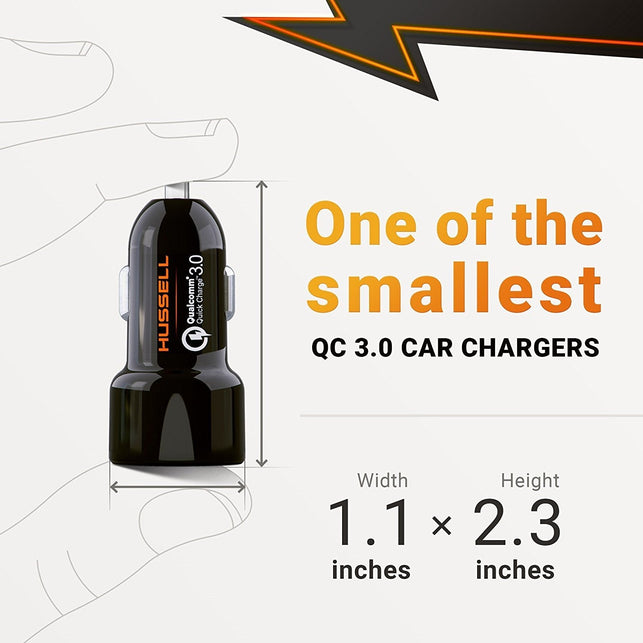 HUSSELL Car Charger. Quick Charge 3.0 + 2.4A Smart IC Dual USB Car Charger Adapter for any iOS or Android Devices: Samsung and More - The Gadget Collective